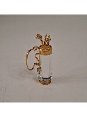 SWAROVSKI CRYSTAL MEMORIES MINI 18K GOLD PLATED GOLF BAG WITH CLUBS FIGURINE